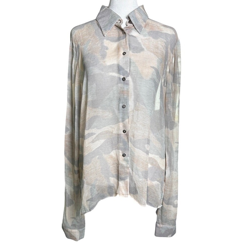 Dion Lee Blouse Size Small Camo Print Semi-Sheer Luxury Button Up‎ Shirt Top